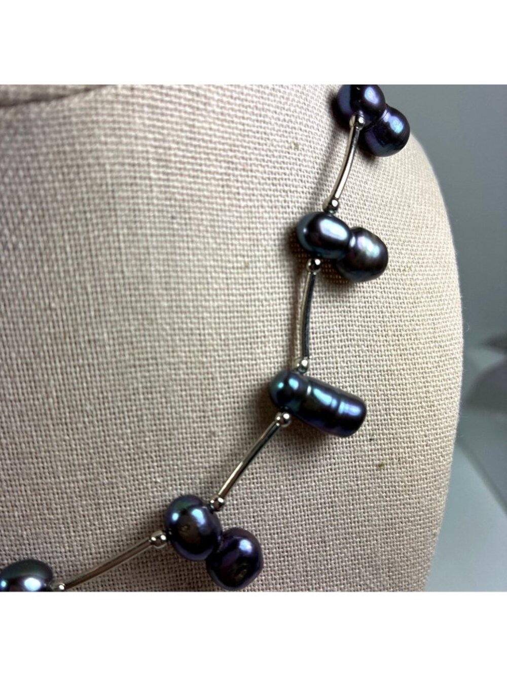 Vintage Black Freshwater Pearl Necklace Peacock Iridescent Baroque Pearls 16 Inc - Picture 2 of 7